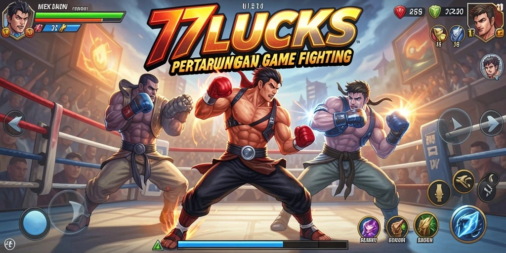 Gameplay seru 77LUCKS dengan karakter bertarung yang menegangkan.