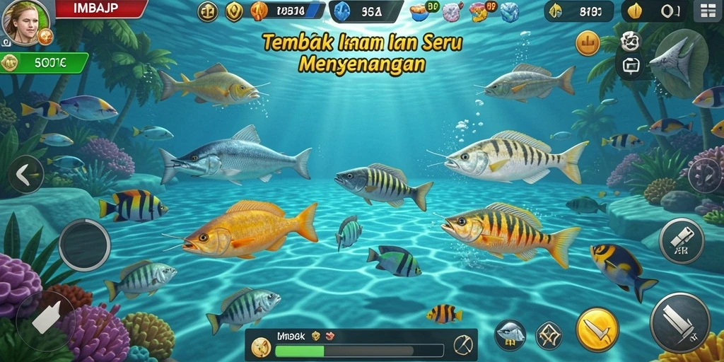 Tangkapan layar dari gameplay Tembak Ikan yang seru di IMBAJP.