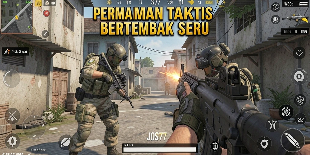 Screenshot gameplay JOS77 menampilkan aksi tembak-menembak yang intens.
