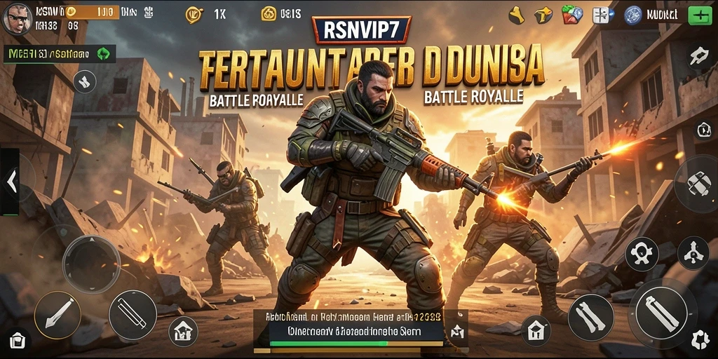 Screenshot utama RSNVIP7 menampilkan aksi seru dalam gameplay Battle Royale.